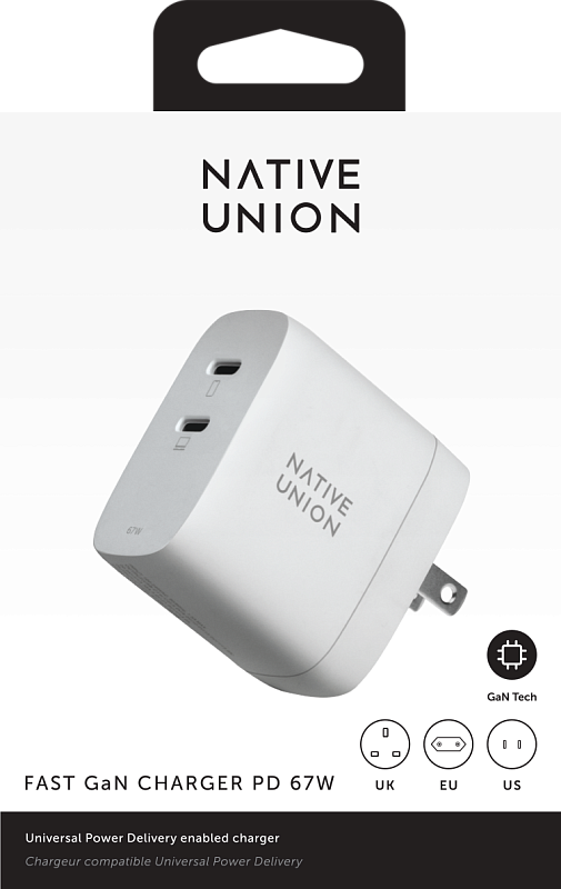 Сетевое зарядное устройство Native Union Fast GaN Charger 2 USB-C, PD, 67 Вт, белый